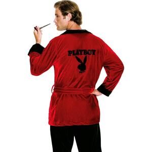 Playboy Bunny Men's Hugh Hefner Red Smoking Jacket Halloween Costume Cosplay